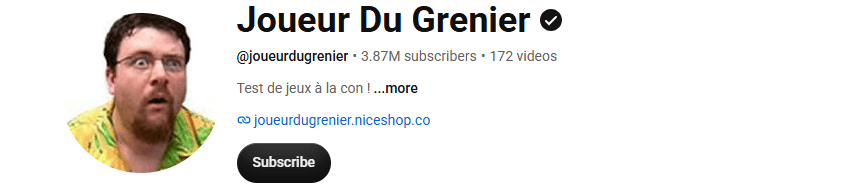 Joueur Du Grenier YouTube channel homepage.