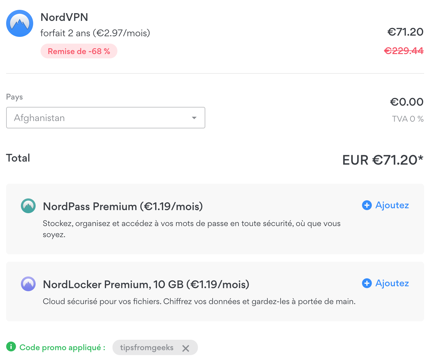 NordVPN à seulement 71.20€ avec le code tipsfromgeeks.