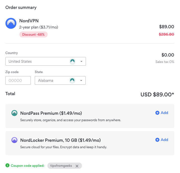 Pricing page from NordVPN