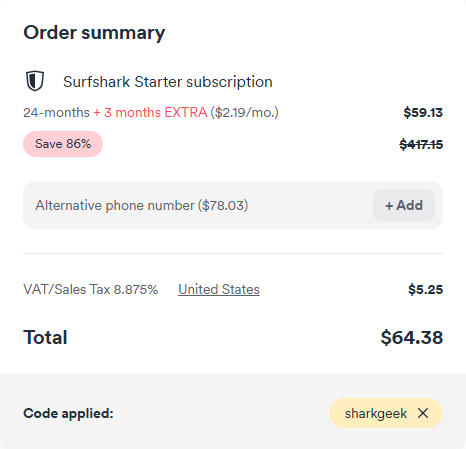 Surfshark coupon code for 3 extra months free using SHARKGEEK