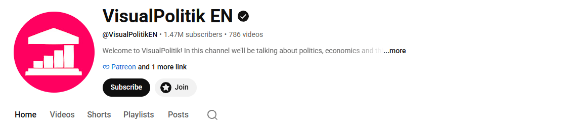 VisualPolitik EN YouTube channel homepage.