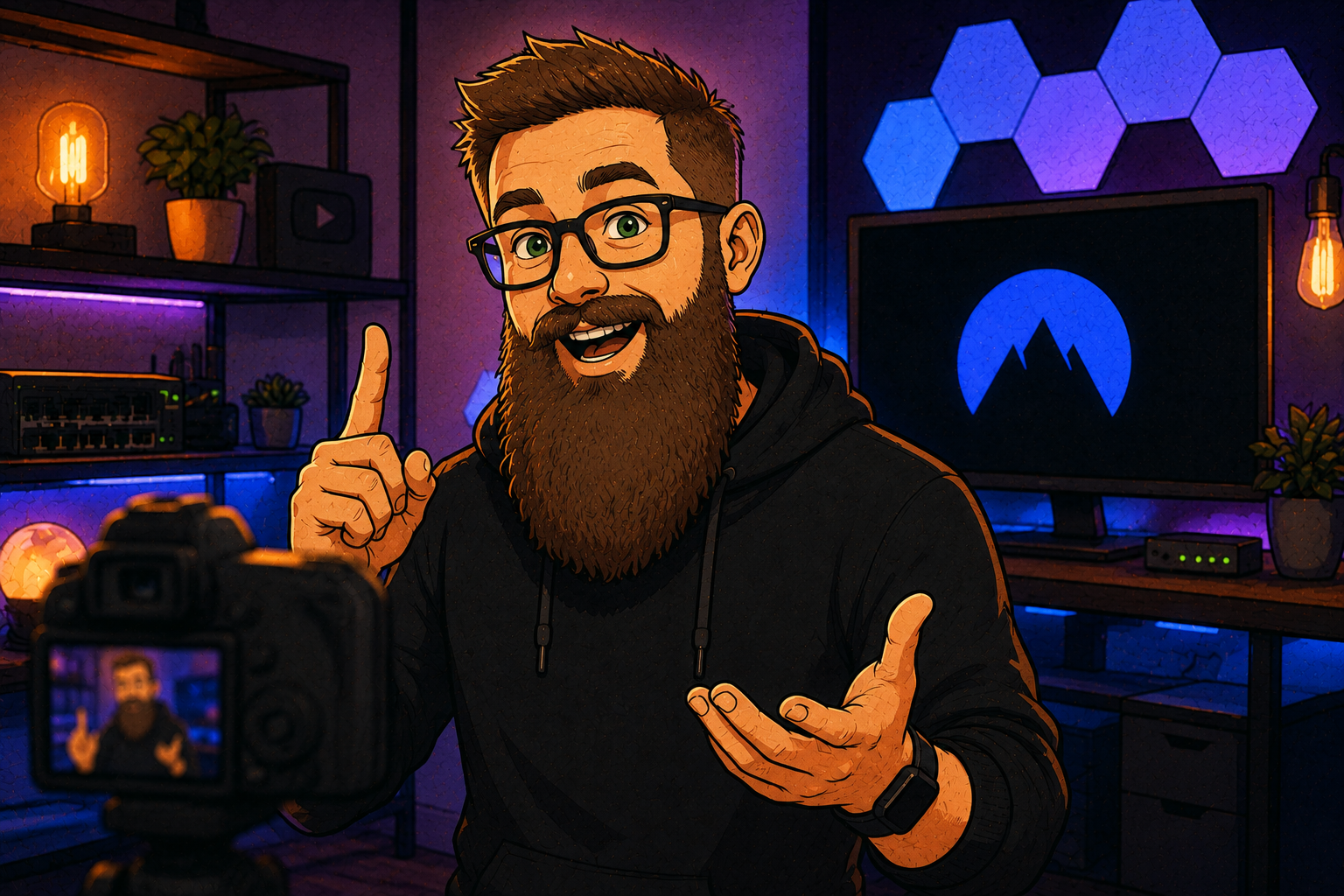 YouTuber Network Chuck, sponsored by NordVPN, filming a tutorial