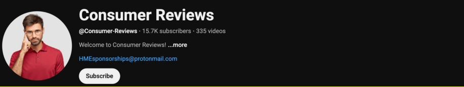 Consumer reviews Youtube channel