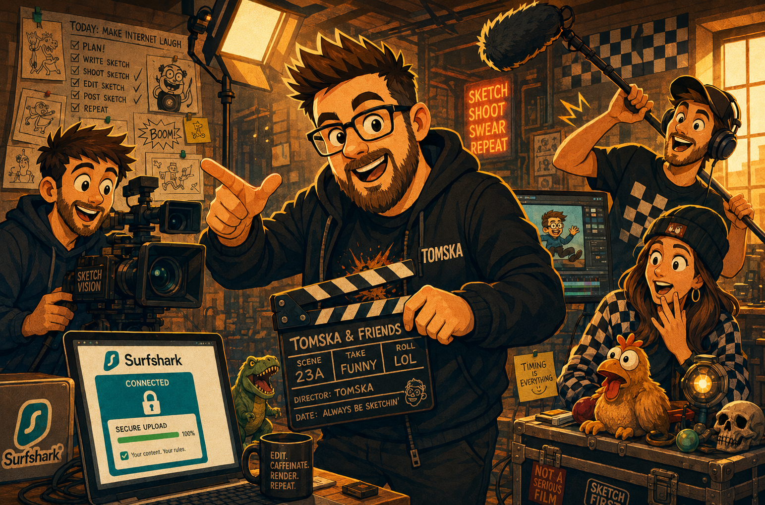 Youtubers Tomska and Friends sharing ideas and filming content together