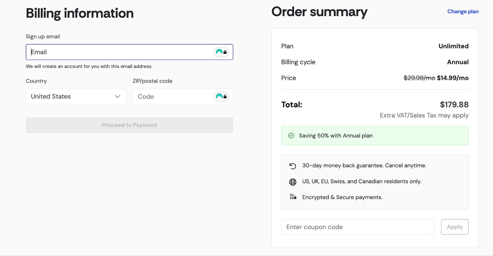 Incogni checkout page
