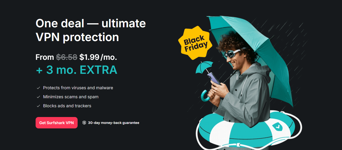 Surfshark Holiday Deal: $1.99 per month plus 3 month extra