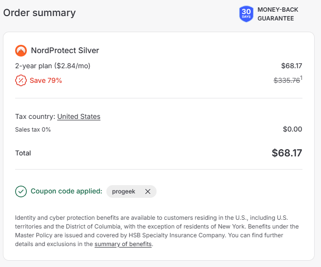 NordProtect silver plan with "progeek" coupon save up to 79